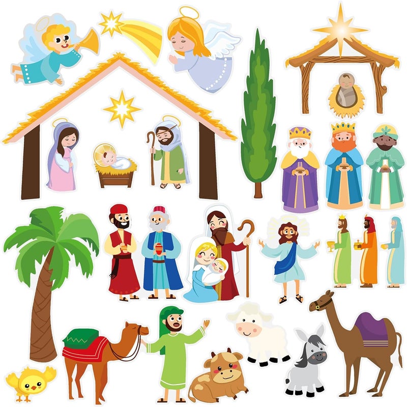 MARFOREVER 50 PCS Nativity Christmas Window Clings Stickers, Christmas Religious Gel Stickers Holy Jesus Thick Gel Clings Decals for Gift Toddlers Classroom Xmas Winter New Year Glass Decorations - Image 1